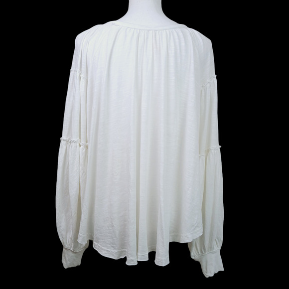 Free People SZ XS White Oversized Boatneck Cropped Cotton Tiered Sleeve Top - Picture 6 of 8
